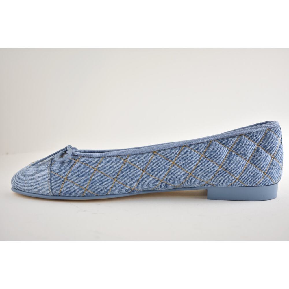 Chanel 26B Light Blue Denim Quilted CC Logo Bow Tie Ballet Ballerina Flat 38 - Picture 15 of 16